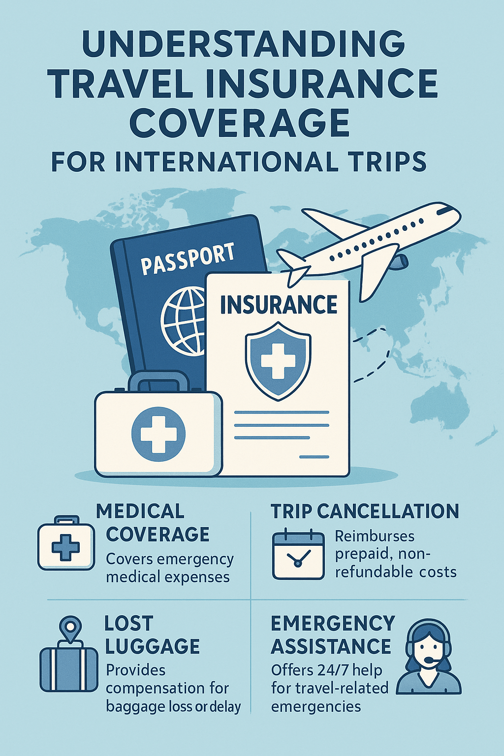 When planning international travel, most people focus on tickets, hotels, and itineraries—but one of the most important aspects is often overlooked: travel insurance. In 2025, international travel carries unpredictable risks such as illness, cancellations, or lost luggage. Travel insurance helps protect your investment and health abroad. What is Travel Insurance? Travel insurance is a policy that provides financial protection against unexpected events during your trip. It may cover medical emergencies, trip cancellations, lost baggage, and more, depending on the plan you choose. Key Coverages in Travel Insurance • Trip Cancellation or Interruption: Reimburses non-refundable expenses if your trip is canceled or interrupted due to covered reasons (e.g., illness, weather, or emergencies). • Emergency Medical Expenses: Covers treatment for accidents or illnesses while abroad. • Medical Evacuation: Pays for transport to a medical facility or back to your home country. • Baggage Loss or Delay: Reimburses you for lost, stolen, or delayed luggage. • Travel Delay: Covers accommodation and meal costs if your travel is unexpectedly delayed. Optional Add-Ons • Cancel for Any Reason (CFAR): Offers flexibility to cancel your trip for any reason and get partial reimbursement. • Adventure Sports Coverage: For travelers participating in risky activities like skiing or scuba diving. • Rental Car Protection: Covers damages to rental cars during your trip. What’s Not Covered? Most policies exclude coverage for pre-existing conditions, pandemics (unless specifically included), and high-risk destinations. Always read the fine print to understand the exclusions and limitations. How to Choose the Right Policy Consider the destination, length of trip, age, and health of travelers. Compare plans from multiple providers and look for high coverage limits on medical expenses and evacuation. Conclusion Travel insurance is a small investment that can save you thousands in case of unexpected events. Before your next international trip, make sure you are covered with the right policy tailored to your travel needs.